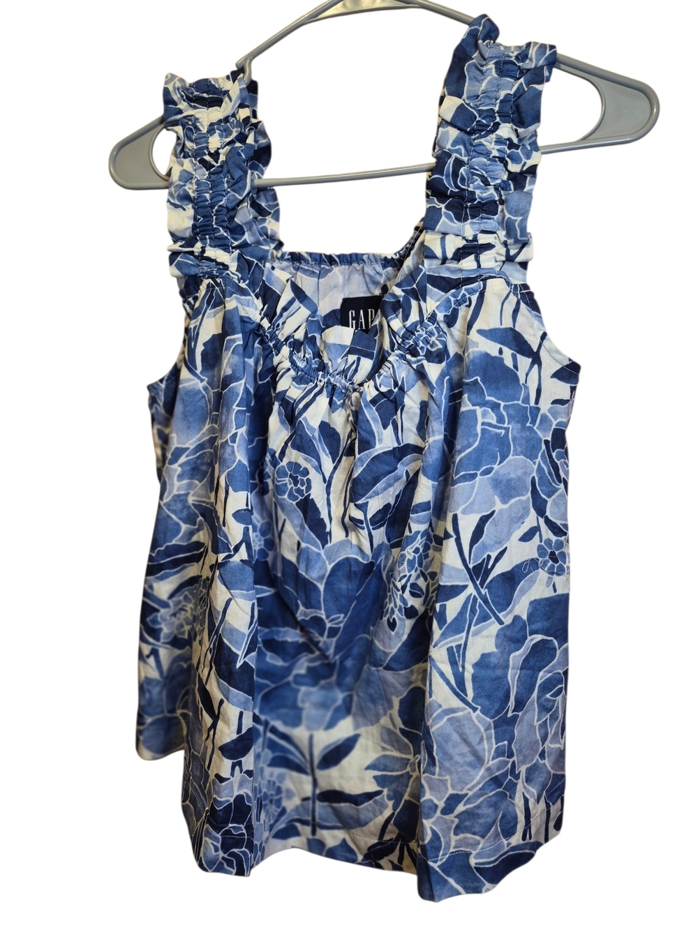 GAP Blue Floral Ruffle-Strap Tank